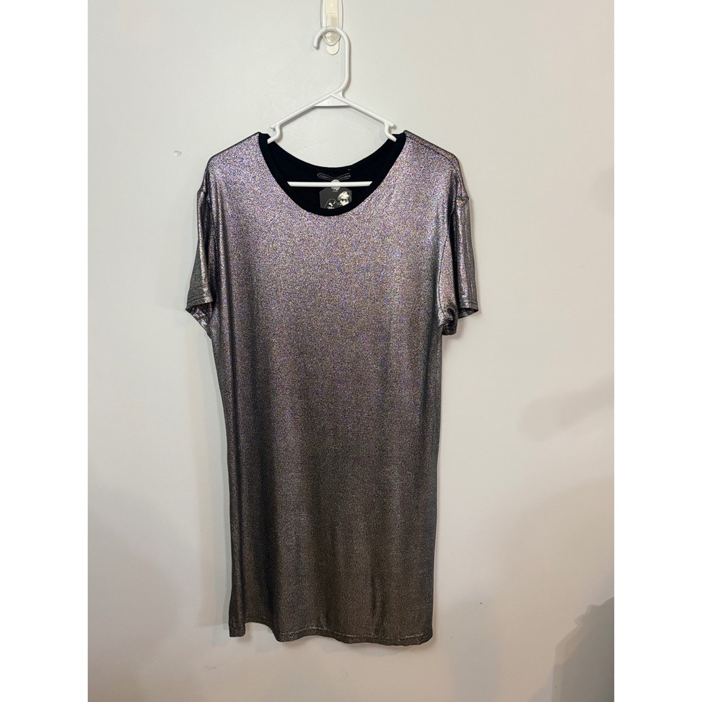 Cosmo and Nathalia Silver Metallic T-Shirt Dress Made in LA‎